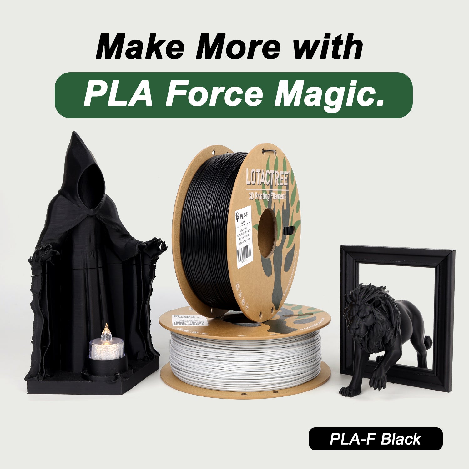 Black PLA Force Filament 1.75mm, Toughened PLA-F 3D Printer Filament