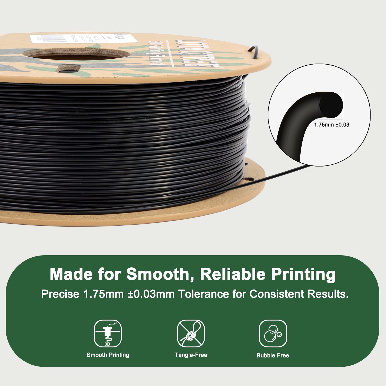Black PLA Force Filament 1.75mm, Toughened PLA-F 3D Printer Filament