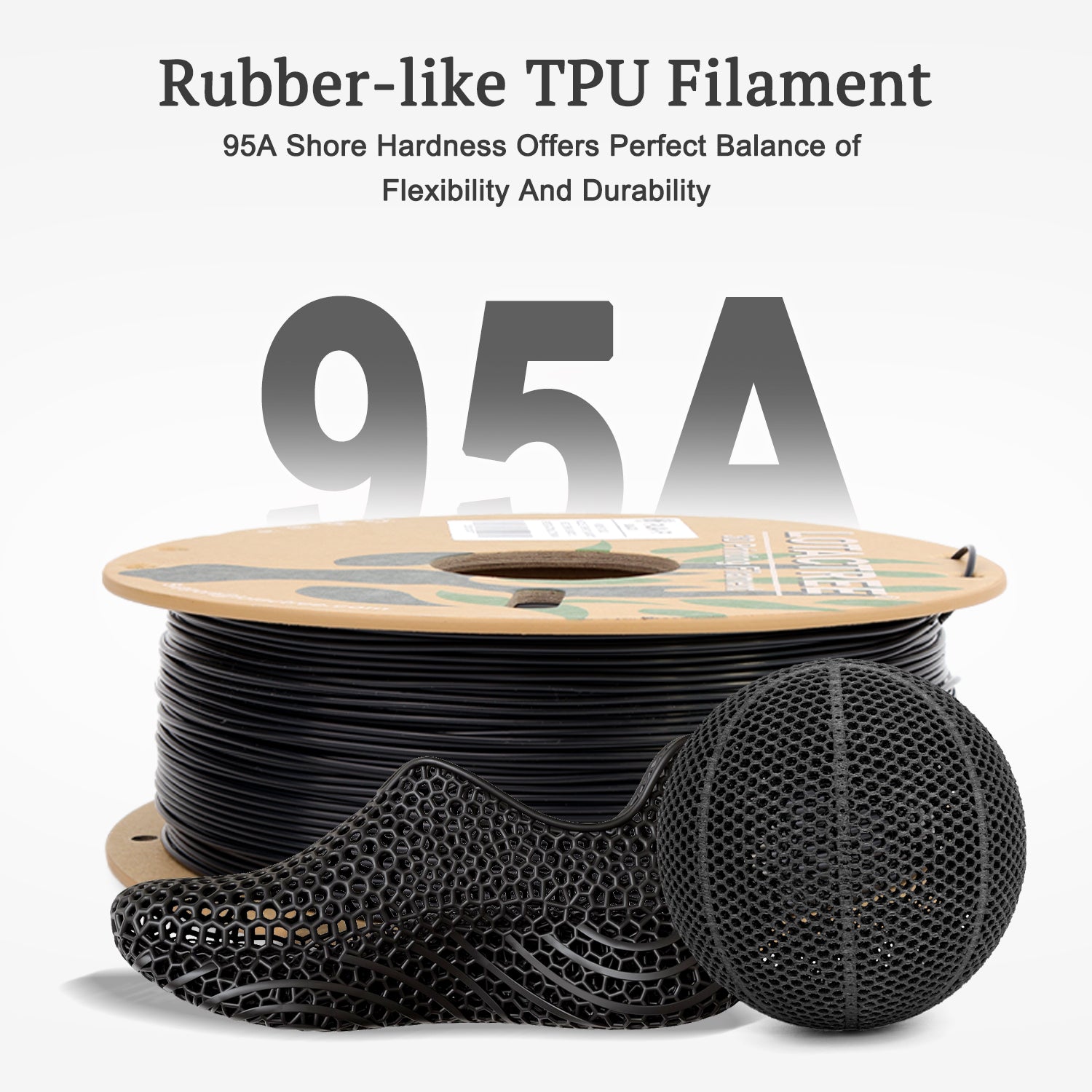 Black TPU Filament 1.75mm, TPU 95A Rubber-Like 3D Printer Filament, Flexible Filament Accuracy +/-0.03mm