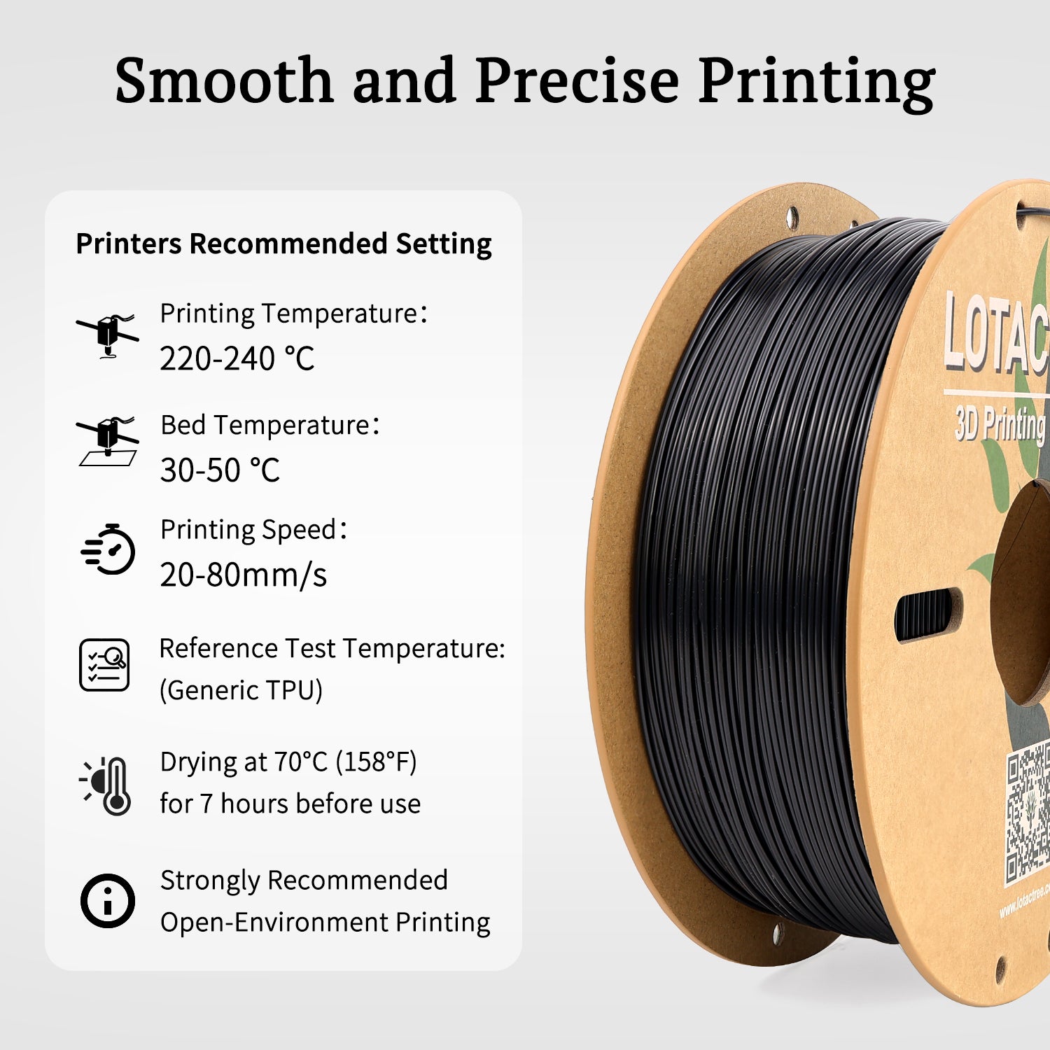 Black TPU Filament 1.75mm, TPU 95A Rubber-Like 3D Printer Filament, Flexible Filament Accuracy +/-0.03mm