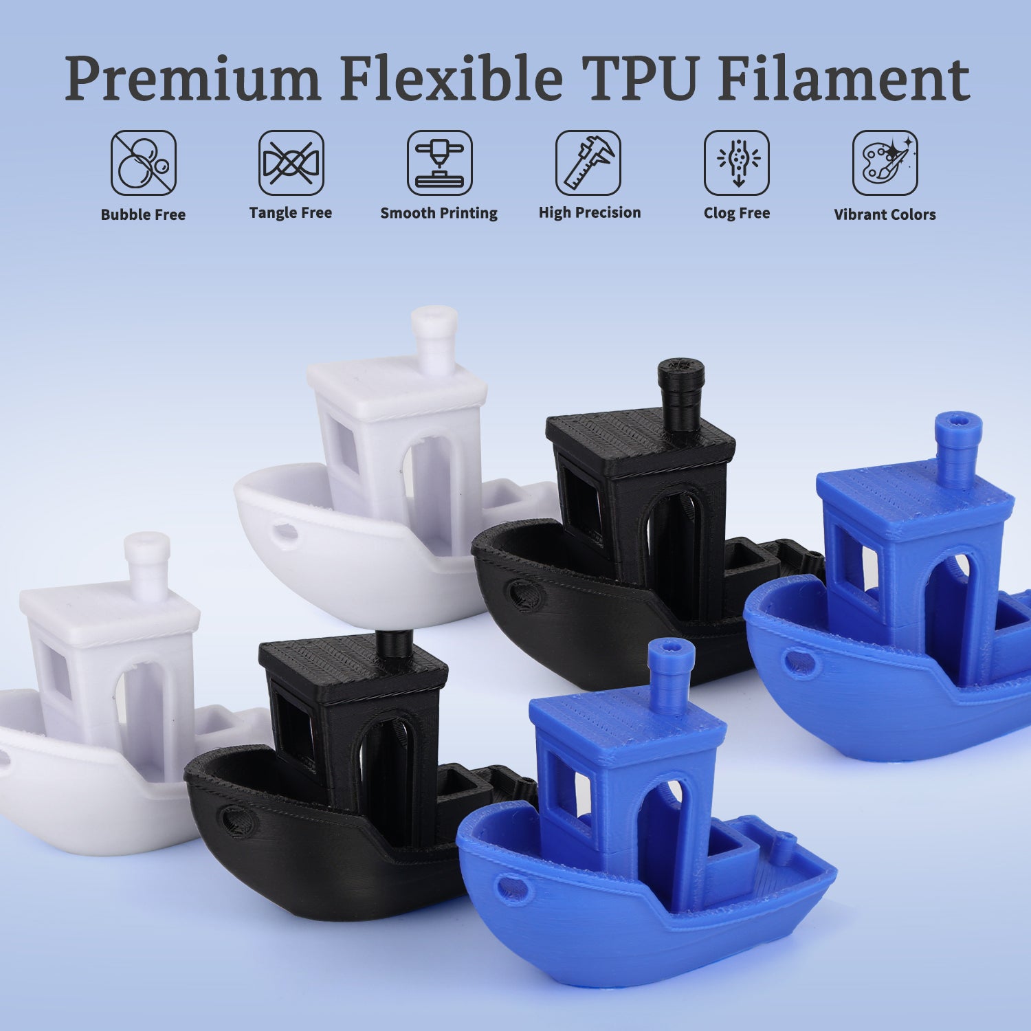 Blue TPU Filament, 95A TPU Filament 1.75mm +/-0.03mm, Rubber-Like Soft 3D Printer Filament