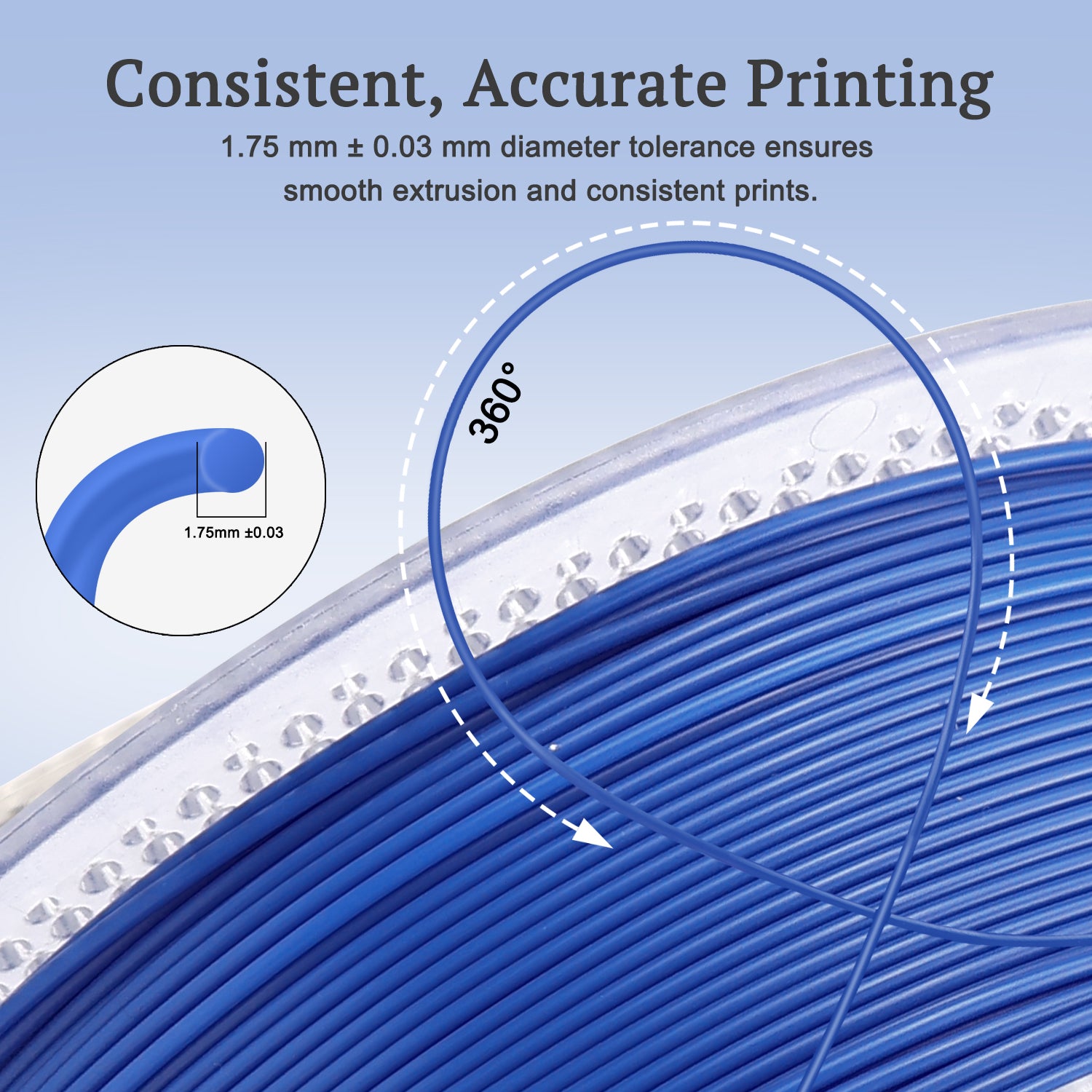 Blue TPU Filament, 95A TPU Filament 1.75mm +/-0.03mm, Rubber-Like Soft 3D Printer Filament