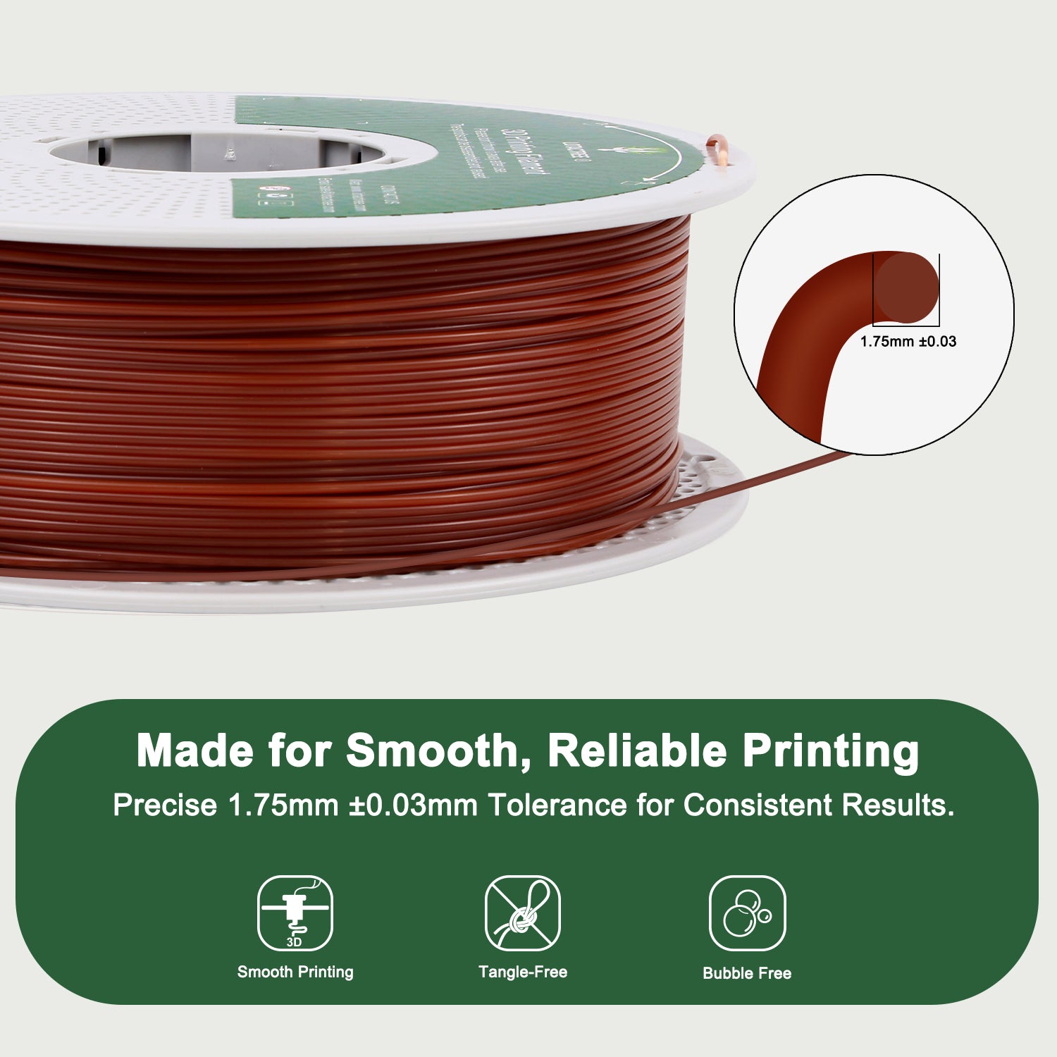 Brown PLA Force Filament, PLA 3D Printer Filament 1.75mm, Neatly Wound PLA Filament 1KG(2.2LBS)