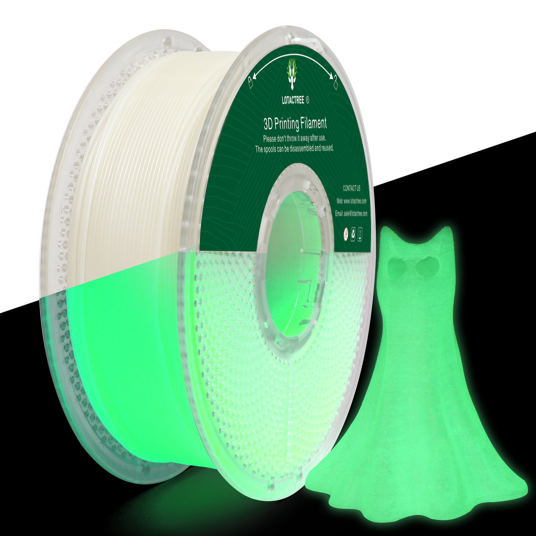 Glow in the Dark Filament PLA Force, Glow Green 3D Printer Filament Glow in Dark, 1.75mm 1KG Spool (2.2 lbs)