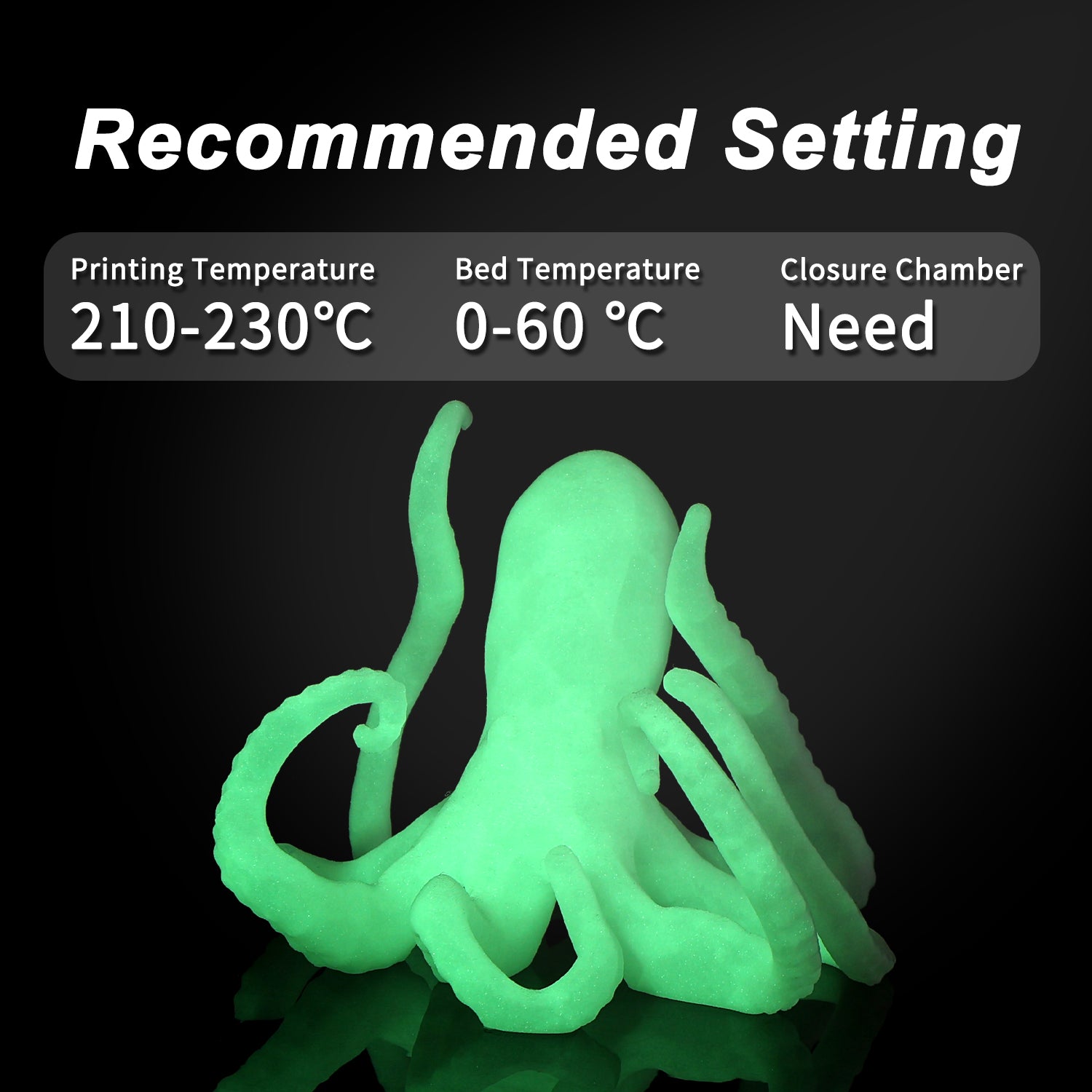 Glow in the Dark Filament PLA Force, Glow Green 3D Printer Filament Glow in Dark, 1.75mm 1KG Spool (2.2 lbs)