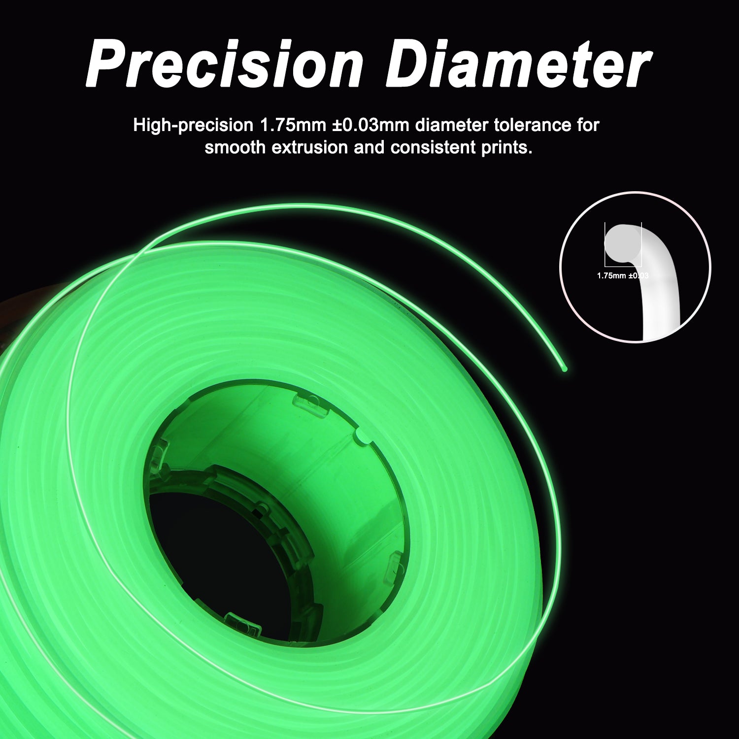 Glow in the Dark Filament PLA Force, Glow Green 3D Printer Filament Glow in Dark, 1.75mm 1KG Spool (2.2 lbs)
