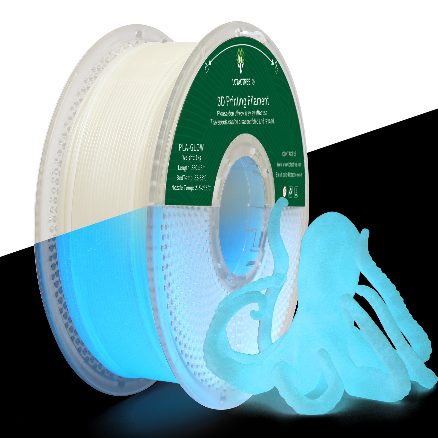 Glow in the Dark PLA Force 3D Printer Filament Lotactree 1KG
