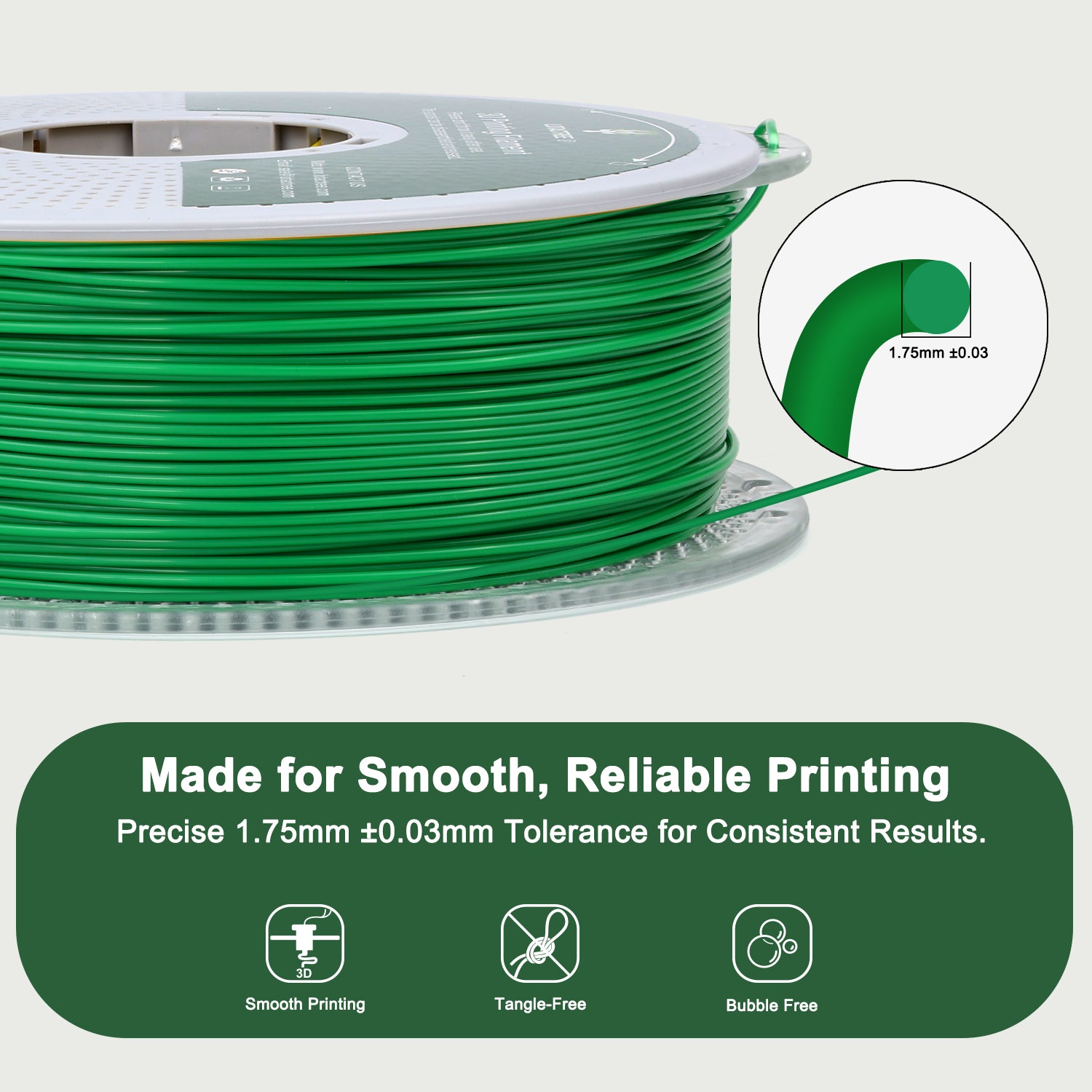 Green PLA Force Filament, 3D Printing Filament 1.75mm, Toughness PLA Filament 1KG(2.2LBS)