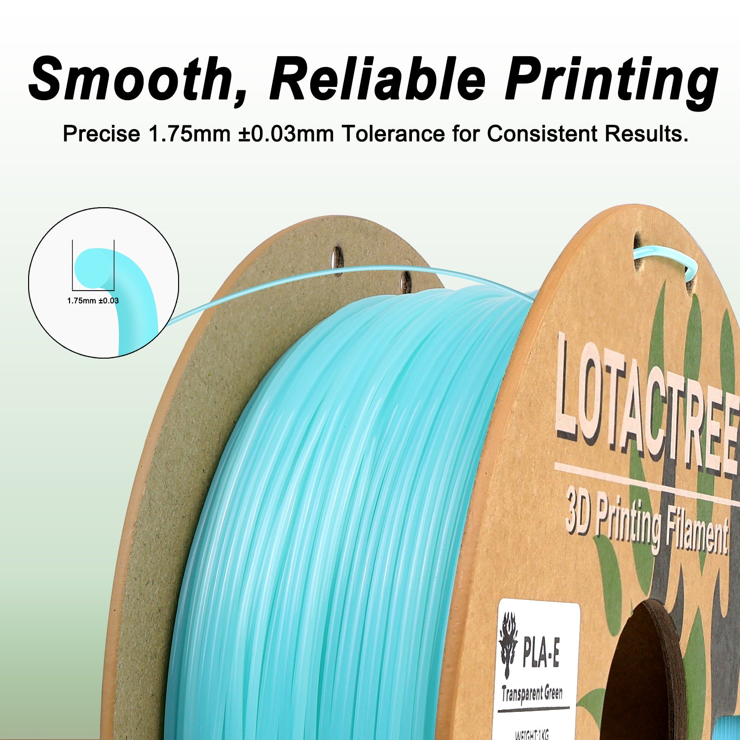 Green Translucent PLA Filament, 3D Printer Filament 1.75mm,1KG Spool (2.2 lbs)