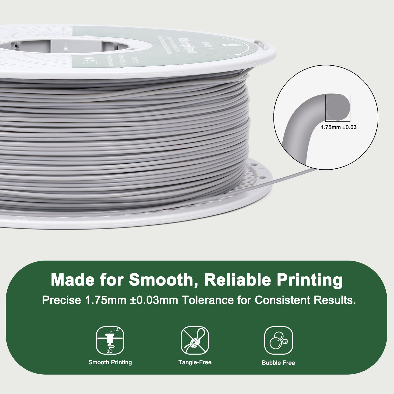 Grey PLA Force Filament, PLA 3D Printer Filament 1.75mm, Neatly Wound PLA Filament 1KG(2.2LBS)