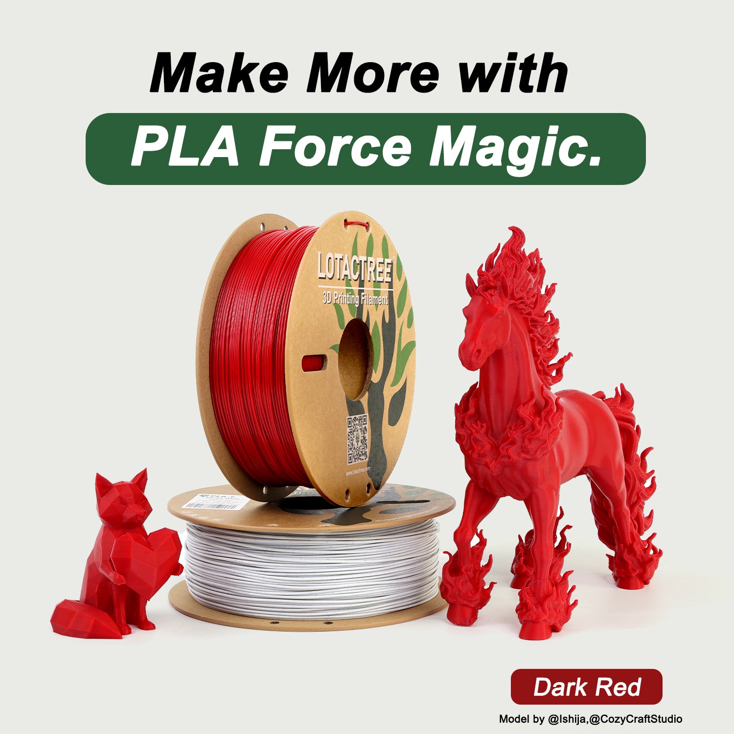 PLA Force Filament Dark Red 1.75mm, Toughened PLA 3D Printer Filament 1KG (2.2lbs)
