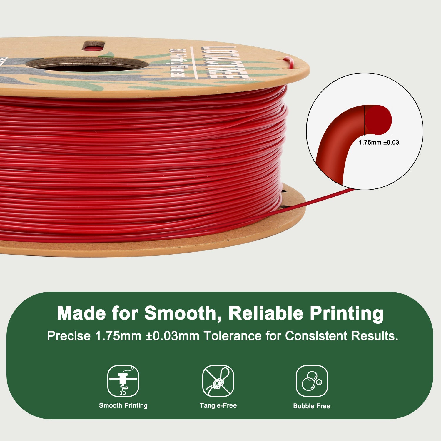 PLA Force Filament Dark Red 1.75mm, Toughened PLA 3D Printer Filament 1KG (2.2lbs)