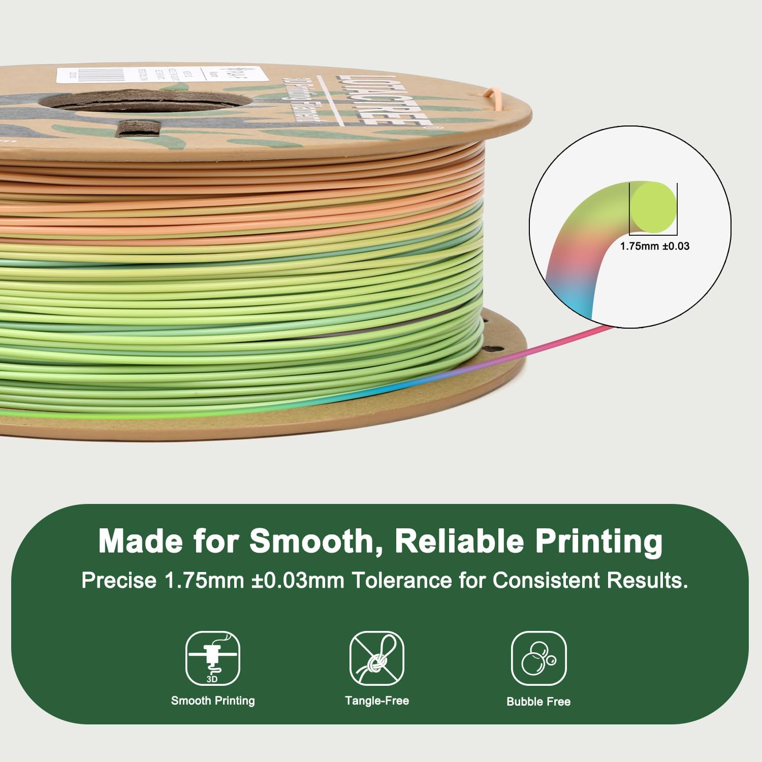 PLA Force Filament Macaron, 3D Printer Filament 1.75mm ± 0.03mm, Pink Blue Green Gradient PLA Filament 1KG(2.2LBS)