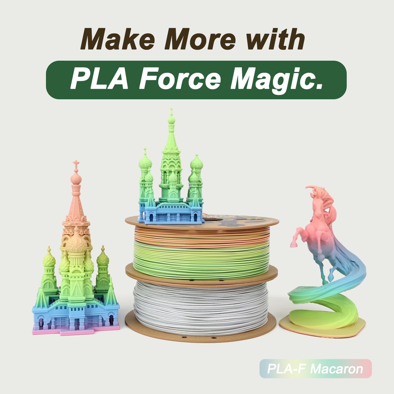 PLA Force Filament Macaron, 3D Printer Filament 1.75mm ± 0.03mm, Pink Blue Green Gradient PLA Filament 1KG(2.2LBS)