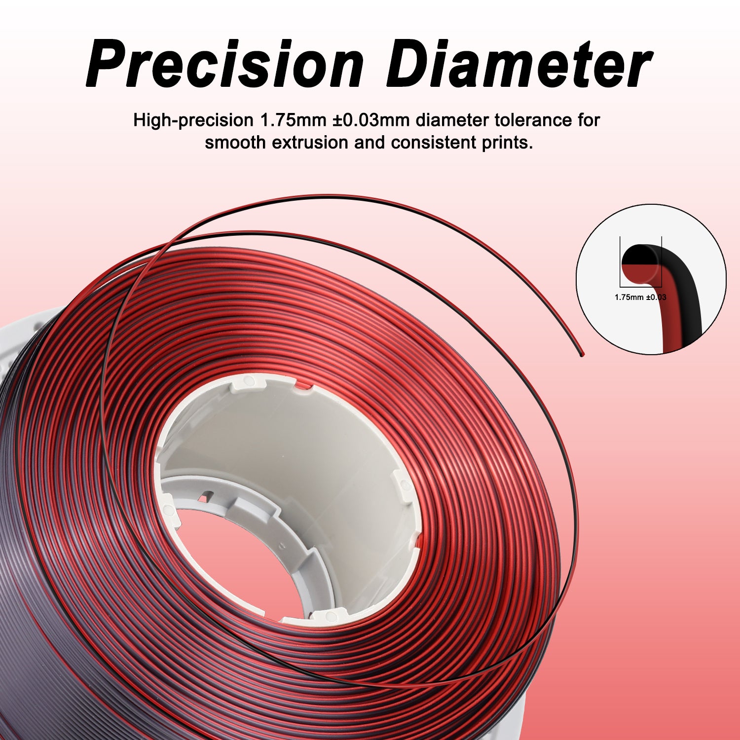 PLA Silk Filament, Red Black Silk Filament, PLA Silk 3D Printer Filament 1.75mm, Shiny Coextrusion Dual Color Filament. 1KG Spool (2.2lbs)