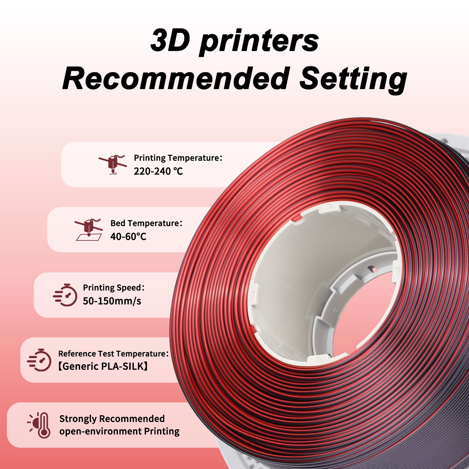 PLA Silk Filament, Red Black Silk Filament, PLA Silk 3D Printer Filament 1.75mm, Shiny Coextrusion Dual Color Filament. 1KG Spool (2.2lbs)