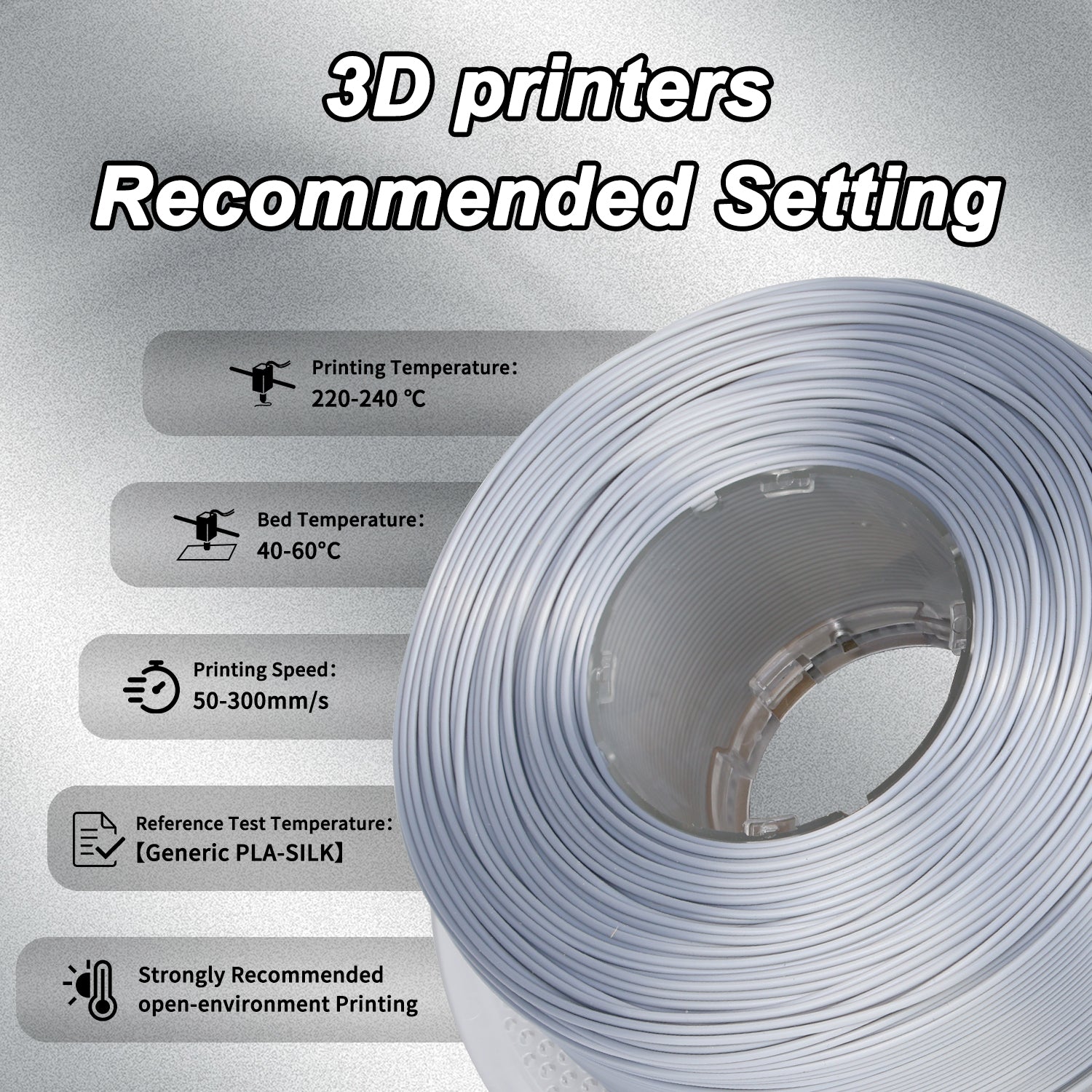 PLA Silk Silver Filament, Metallic Silver PLA Filament 1.75mm, Silky Silver Filament 1KG(2.2lbs)
