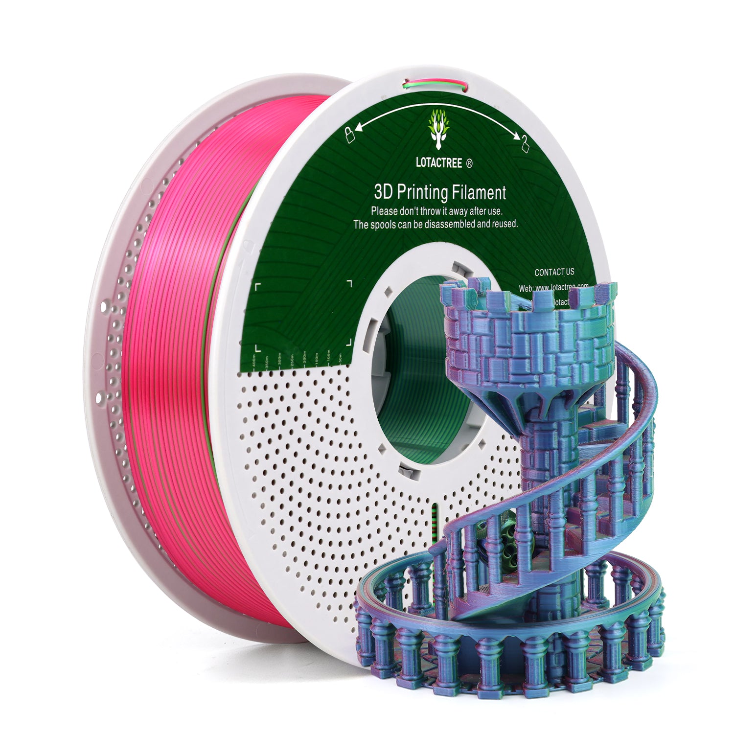 Silk PLA Filament 1.75mm Triple Colors Pink/Green/Blue, PLA Silk Filament 1kg(2.2lbs)