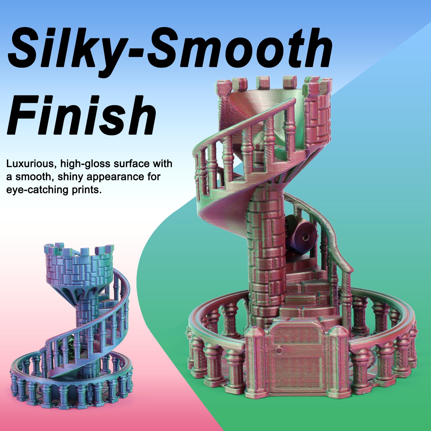 Silk PLA Filament 1.75mm Triple Colors Pink/Green/Blue, PLA Silk Filament 1kg(2.2lbs)