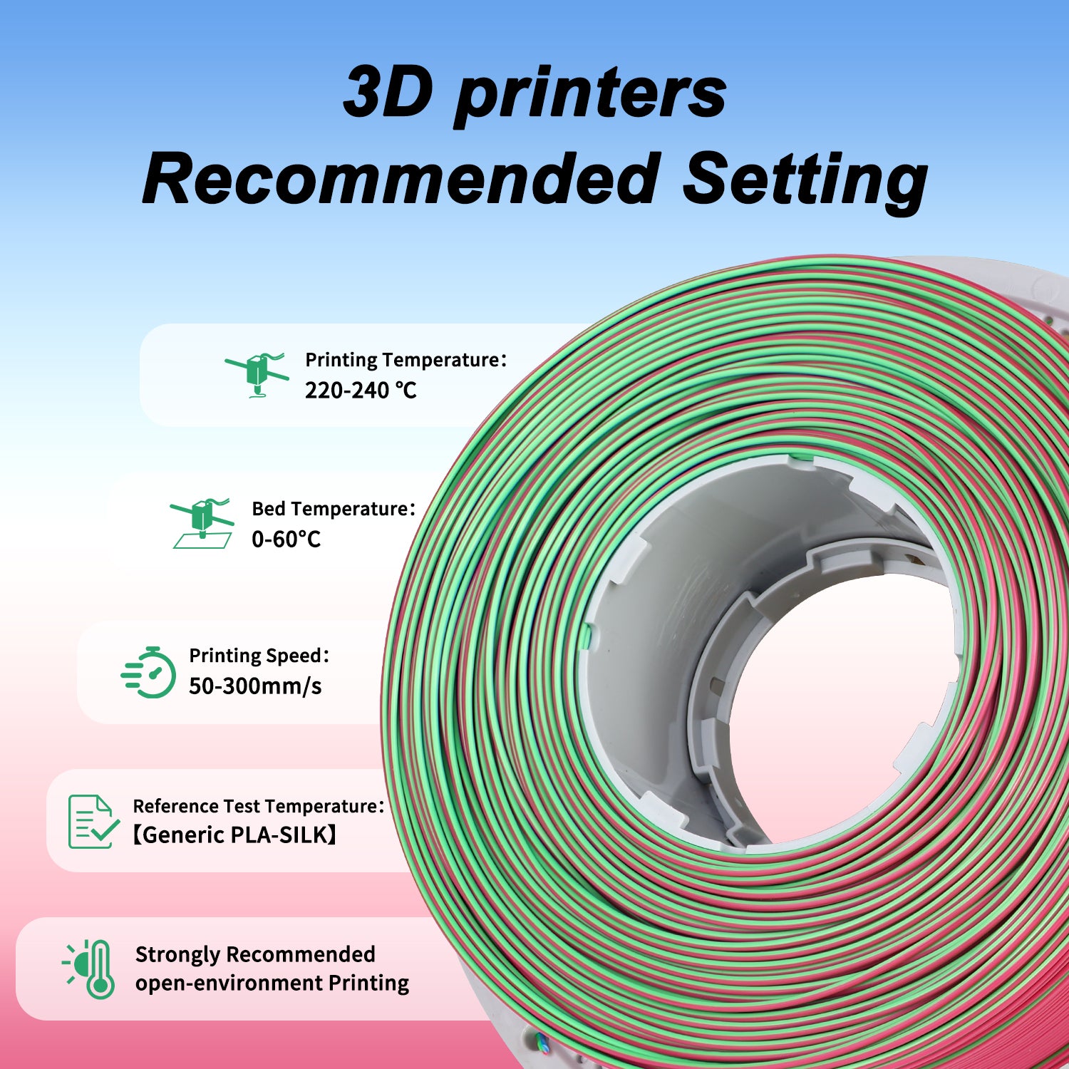 Silk PLA Filament 1.75mm Triple Colors Pink/Green/Blue, PLA Silk Filament 1kg(2.2lbs)