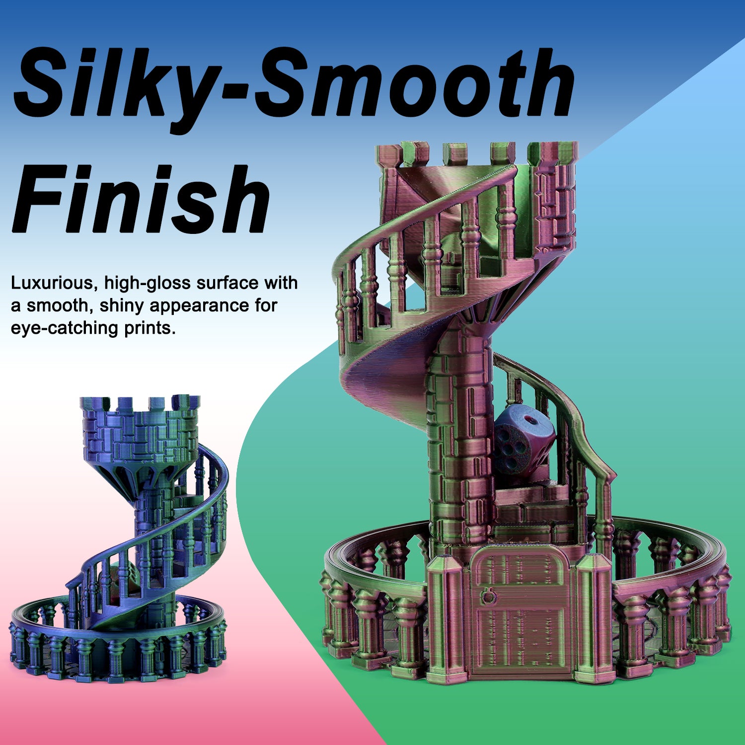 Silk PLA Filament 1.75mm, Triple Colors Pink/Green/Dark Blue, PLA Filament 1kg(2.2lbs)