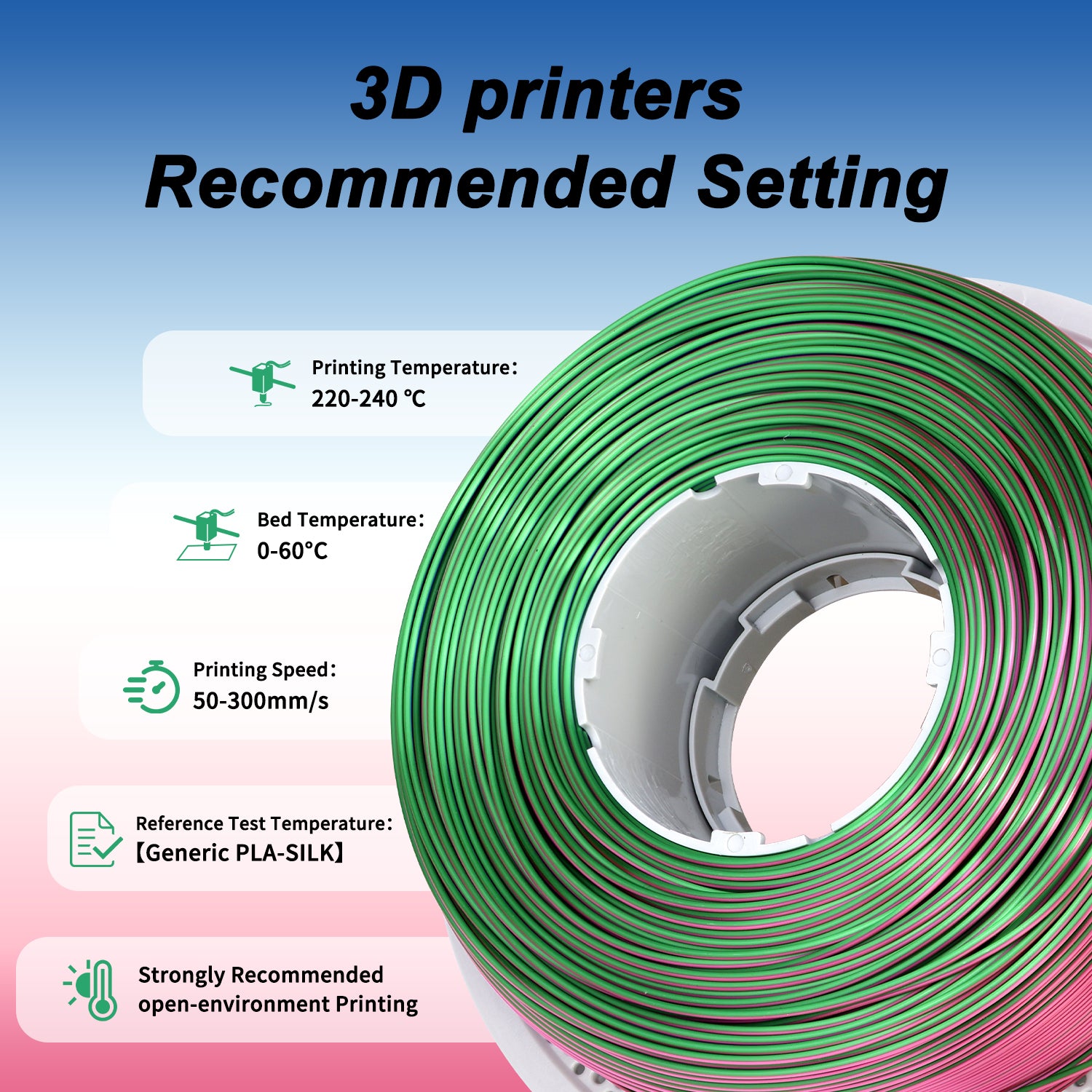 Silk PLA Filament 1.75mm, Triple Colors Pink/Green/Dark Blue, PLA Filament 1kg(2.2lbs)