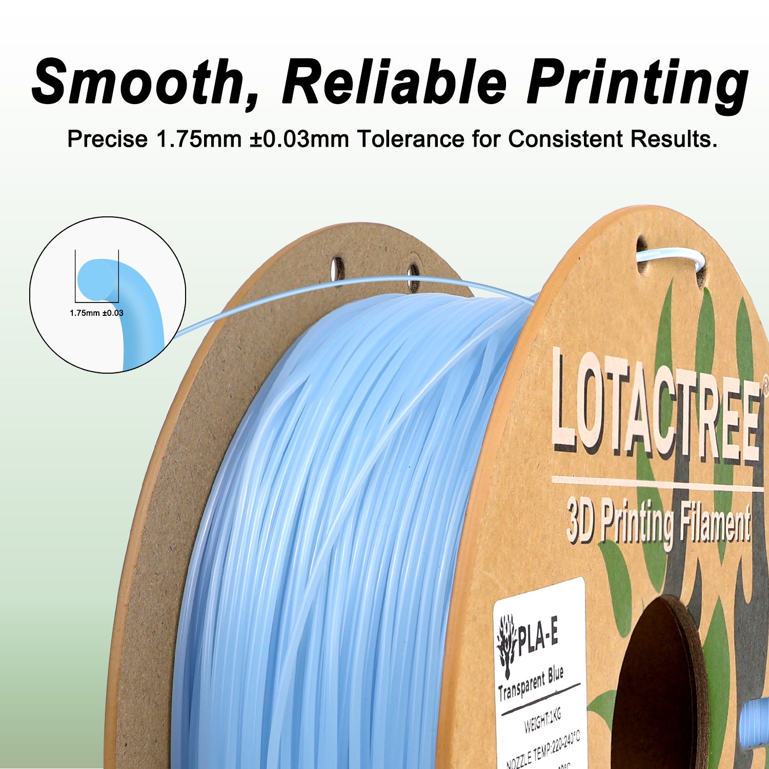 Translucent PLA Filament Blue, 3D Printer Filament 1.75mm, 1KG Spool (2.2 lbs)