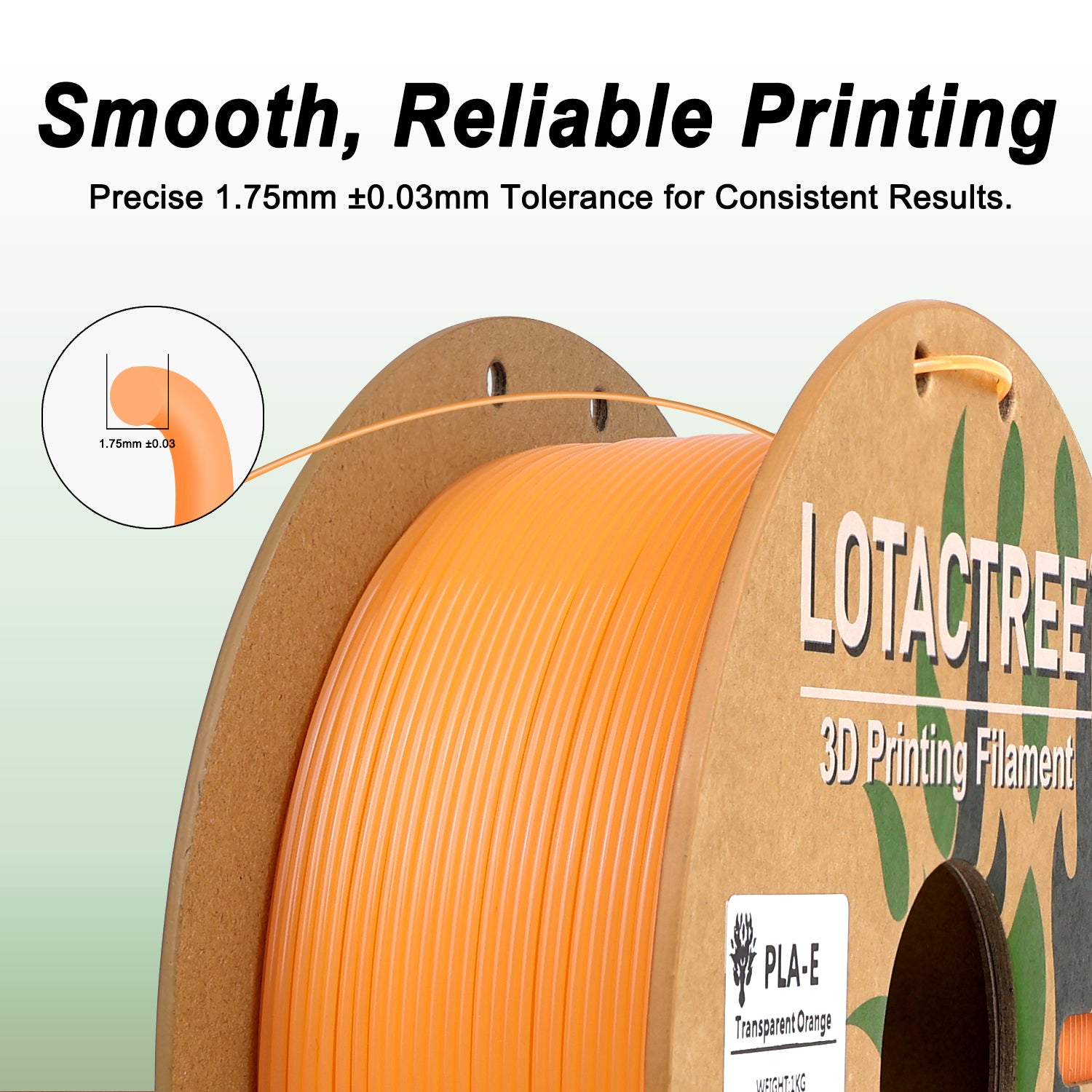 Translucent PLA Filament Orange, 3D Printer Filament 1.75mm, 1KG Spool (2.2 lbs)