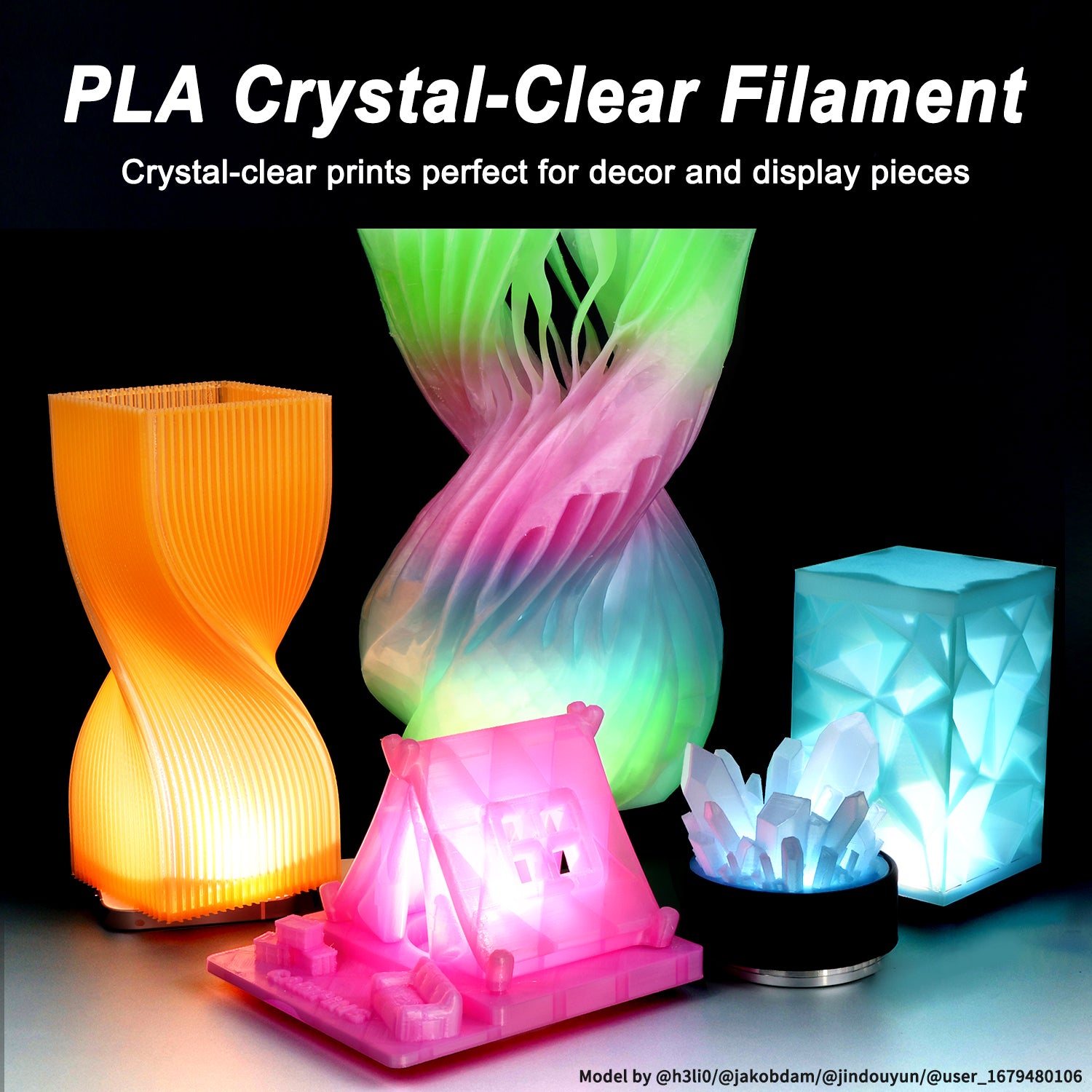 Translucent PLA Filament, PLA Crystal Gradient Filament, Light Transmission, 3D Printer Filamentm 1.75mm, 1KG Spool (2.2 lbs)