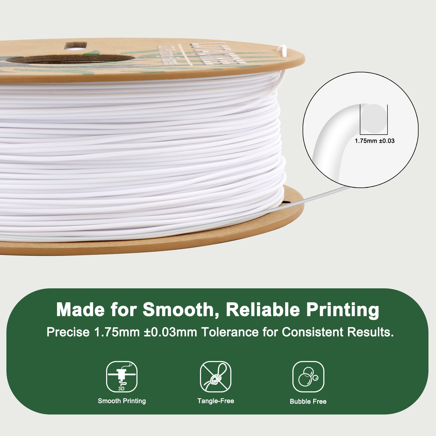 White PLA Force Filament, 3D Printer Filament 1.75mm, PLA Filament White Vacuum Package 1KG(2.2LBS)