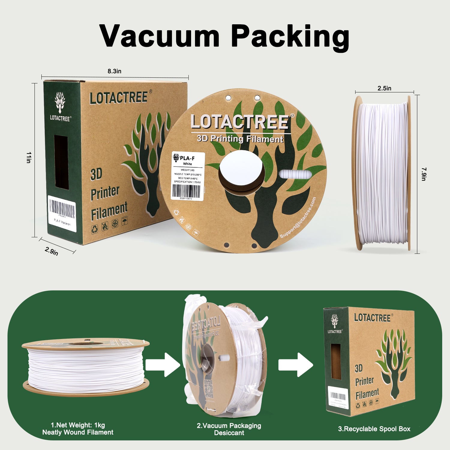 White PLA Force Filament, 3D Printer Filament 1.75mm, PLA Filament White Vacuum Package 1KG(2.2LBS)