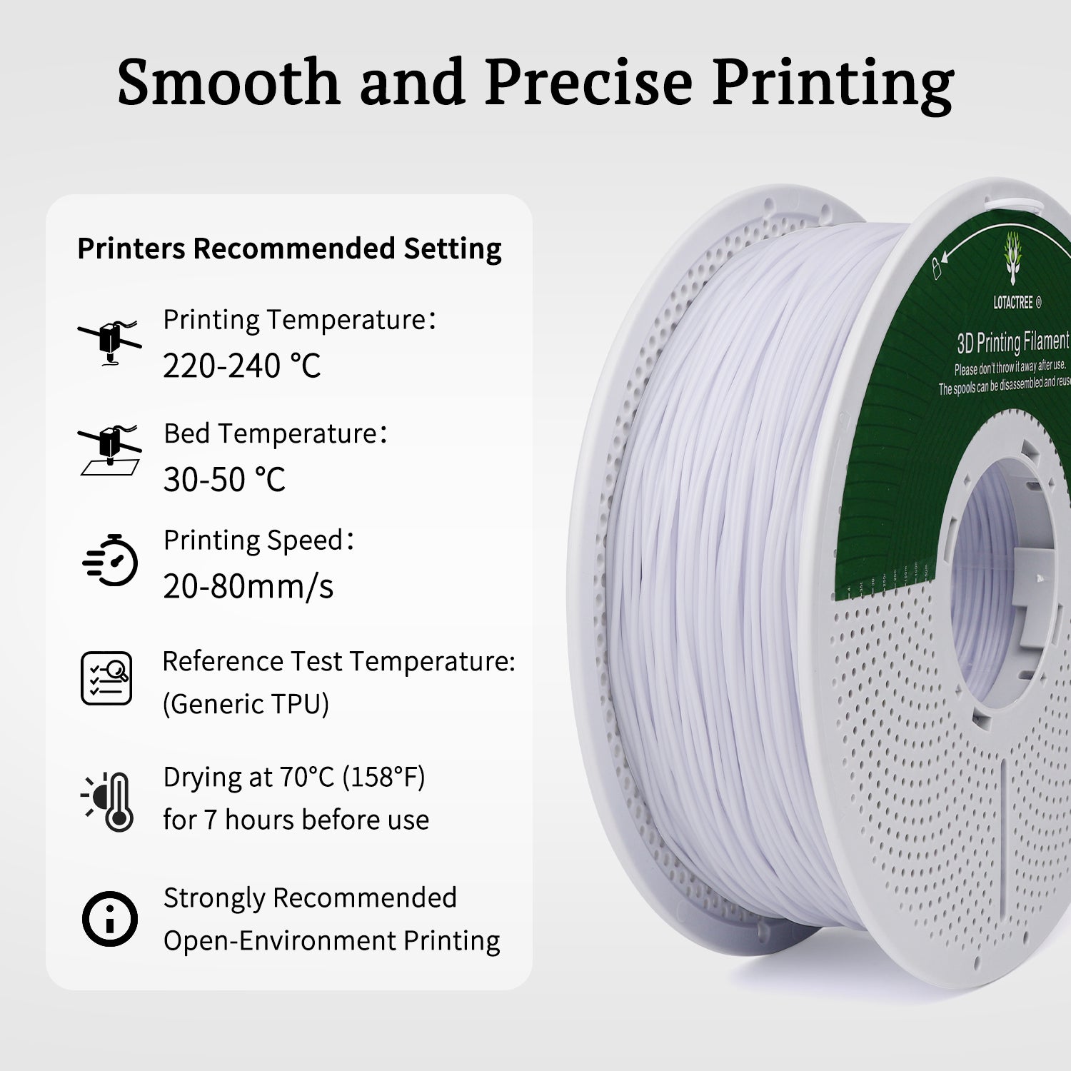 White TPU Filament 1.75mm, 95A Rubber-Like 3D Printer Filament, Flexible TPU Filament Accuracy +/-0.03mm