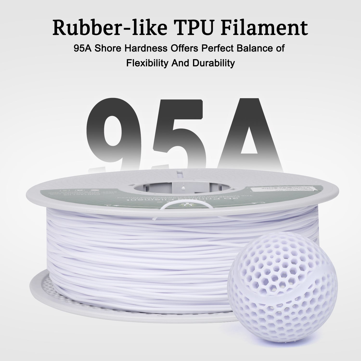 White TPU Filament 1.75mm, 95A Rubber-Like 3D Printer Filament, Flexible TPU Filament Accuracy +/-0.03mm
