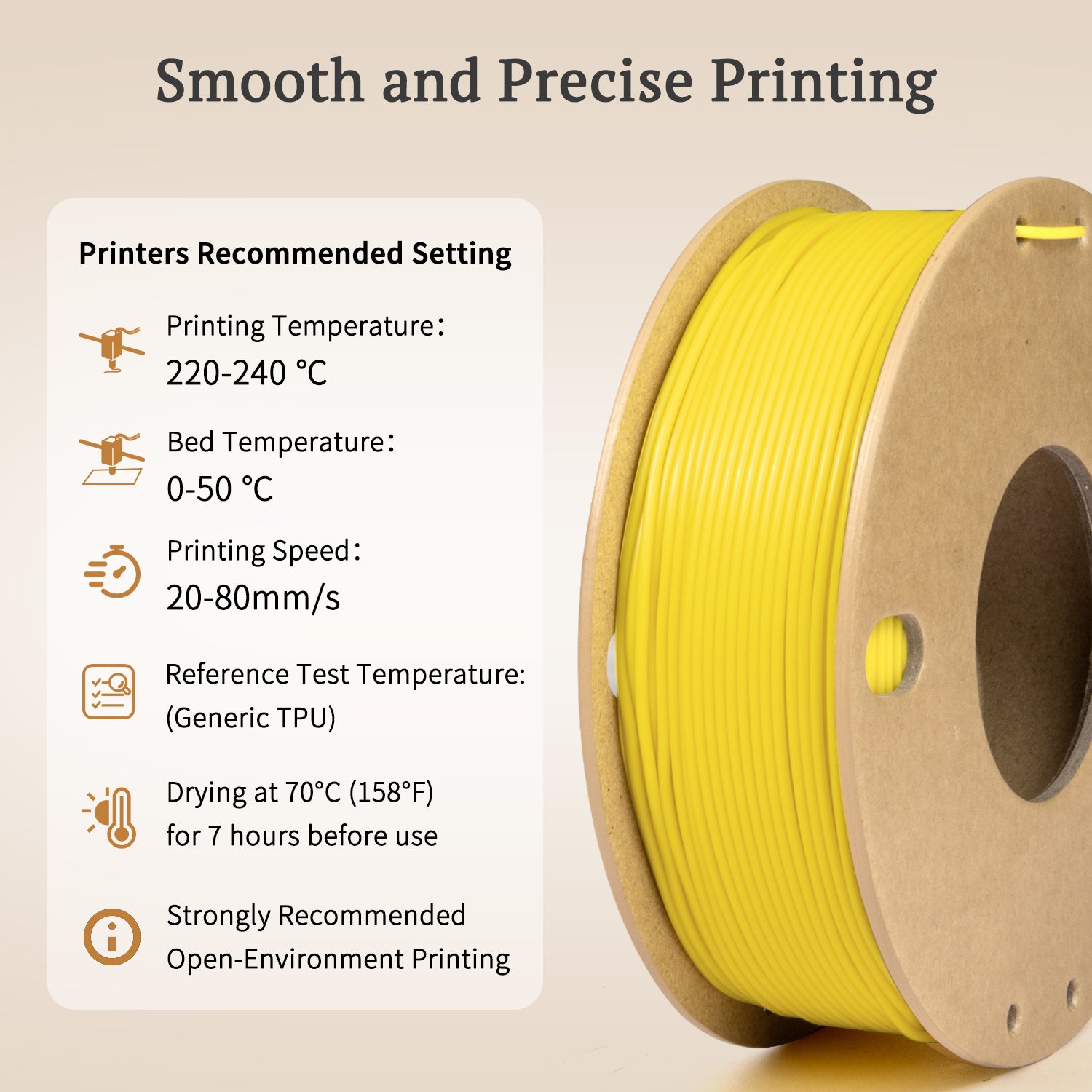 Yellow TPU Filament 1.75mm 250g (0.55lb), 95A Flexible Filament, Rubber-Like 3D Printer Filament, High Elasticity TPU Filament, +/-0.03mm Accuracy
